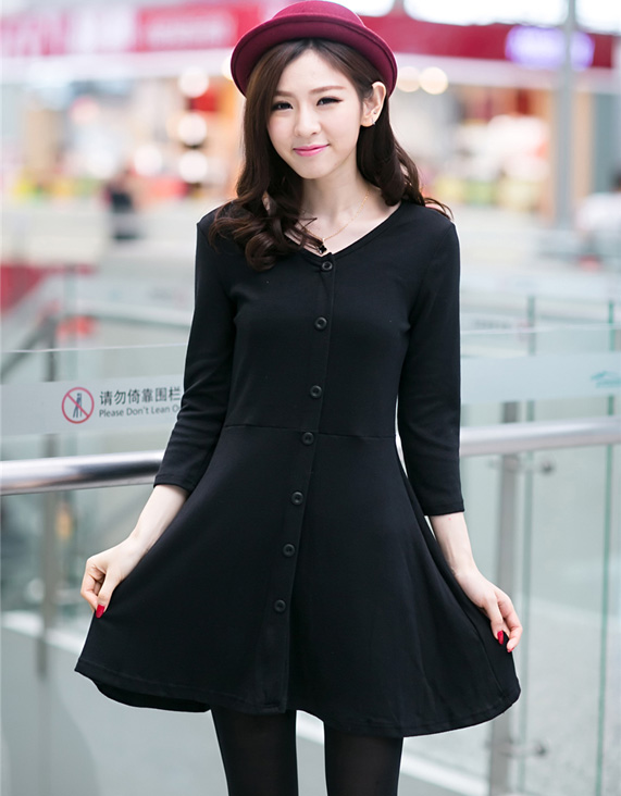 純色時尚假開衫甜美氣質公主裙(黑色)